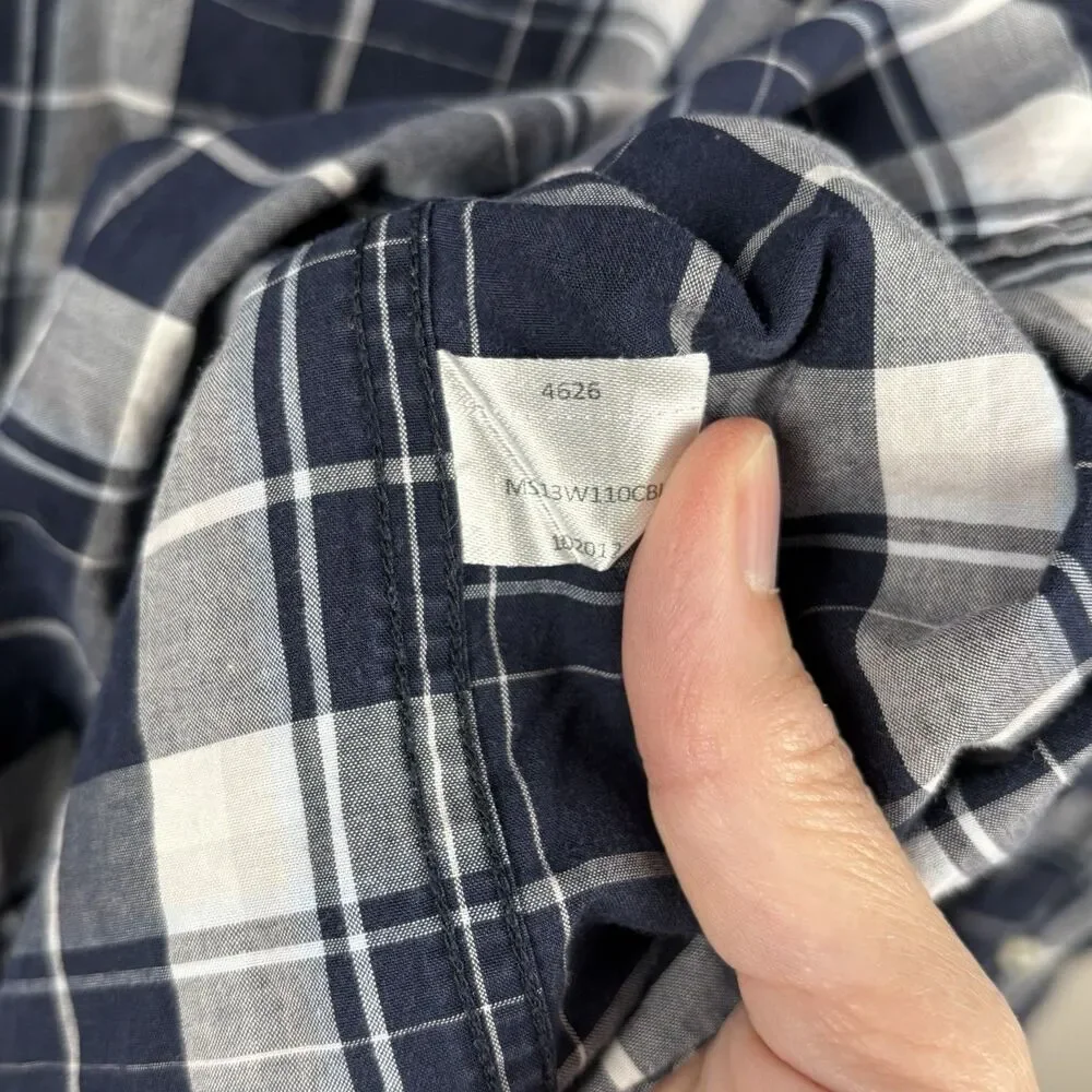 Peter Millar Men XXL Blue Plaid Shirt Cotton Button Down Shirt Long Sleeve